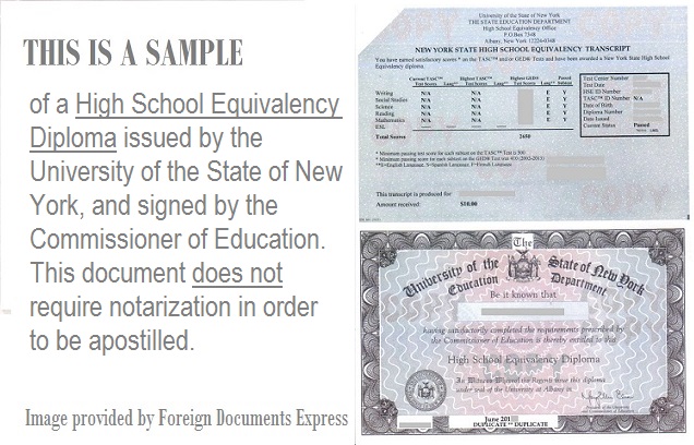 high school equivalency diploma apostille