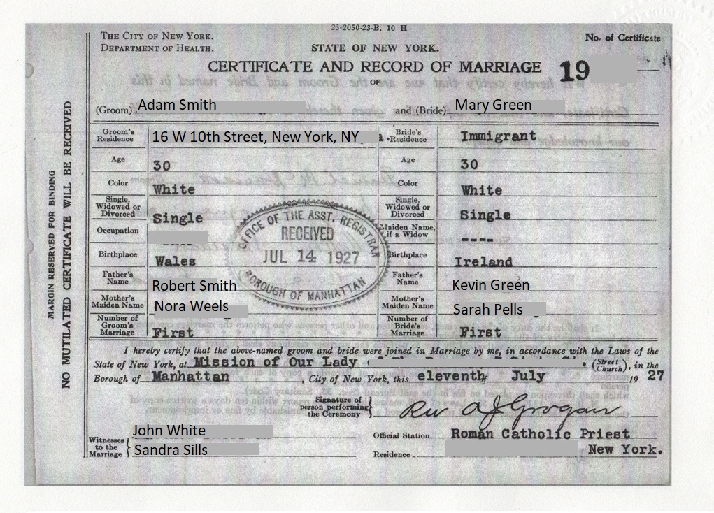 Marriage certificate 1927
