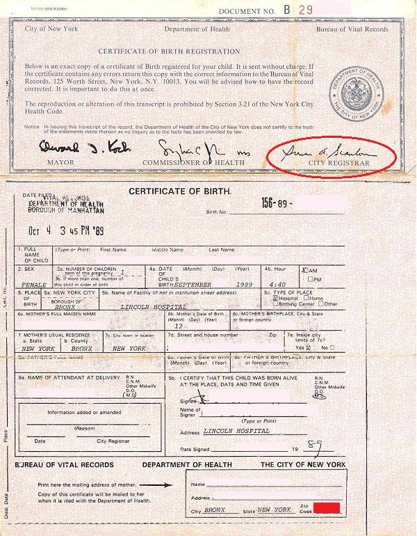 long birth certificate accepted for  new york apostille signed by  scanlon 