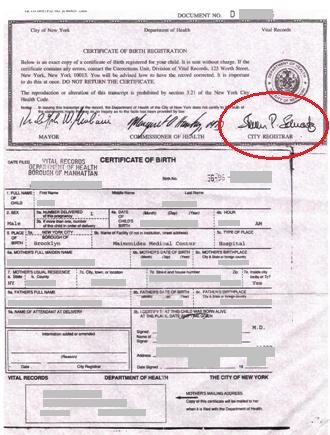 old birth certificate new york for apostille signed by schwartz