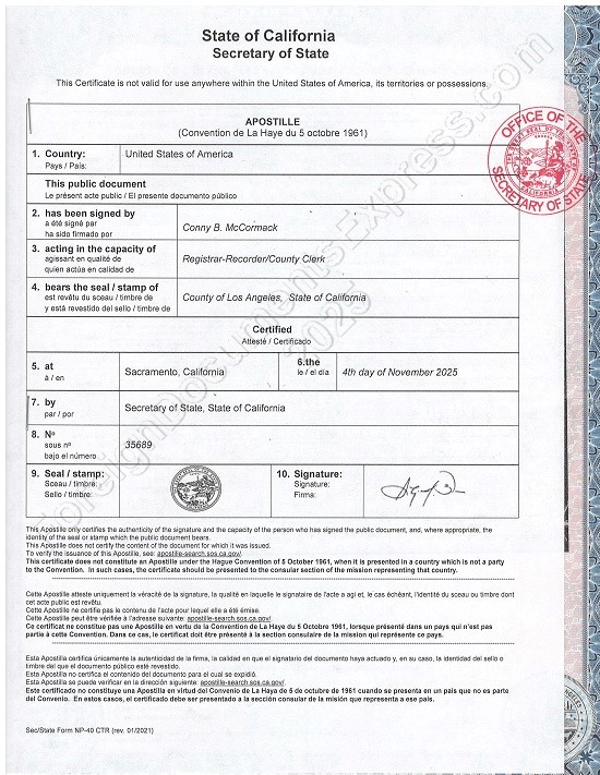 California apostille California Hague apostille