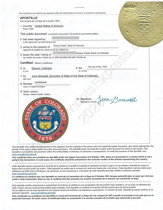 Colorado apostille Hague apostille from Colorado