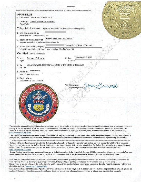 Colorado apostille Hague apostille from Colorado