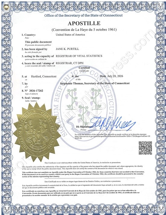 Connecticut Hague apostille Connectictu apostille