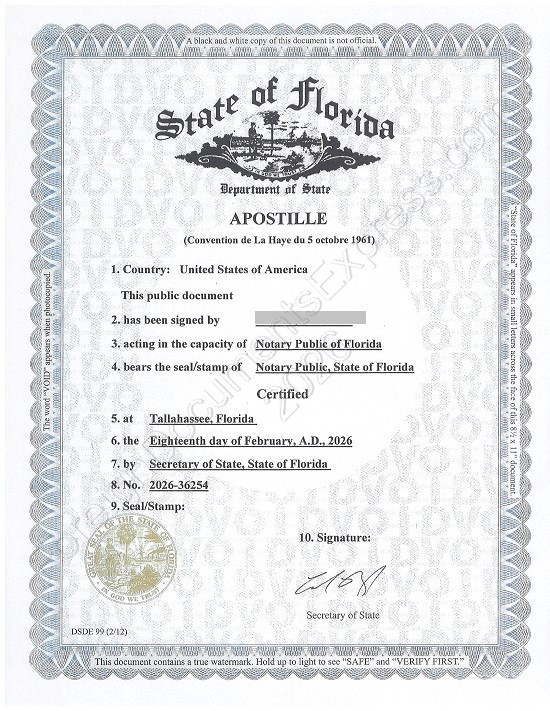 Florida apostille Hague apostille from Florida