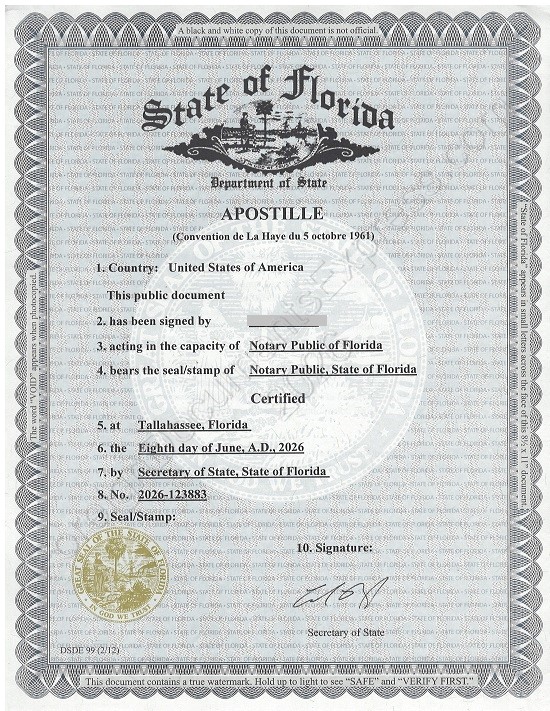 Florida apostille Hague apostille from Florida