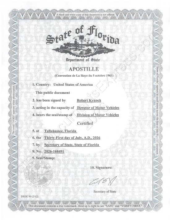 Florida apostille - driving record