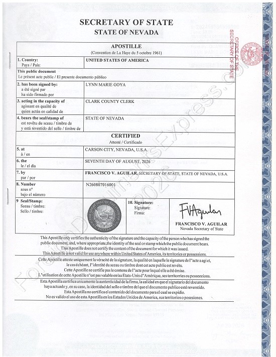 Nevada Hague apostille Nevada apostille