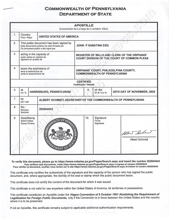 Pennsylvania apostille Pennsylvania state apostille
