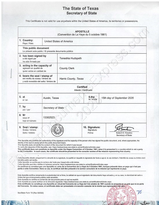 Texas Hague apostille Texas apostille