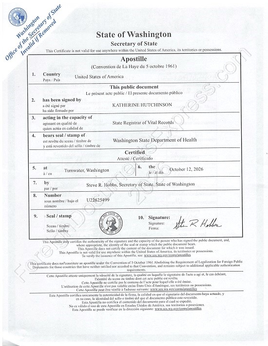 Washington apostille Washington Hague apostille