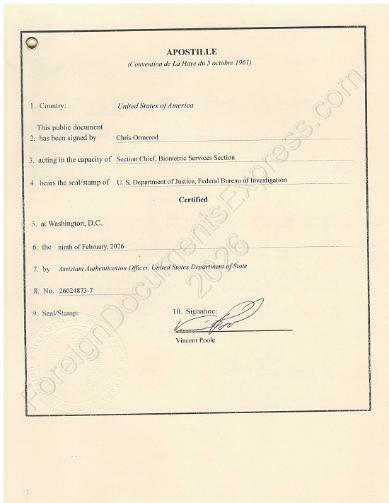 FBI federal apostille issued by the U.S. Department of State Federal apostille FBI
