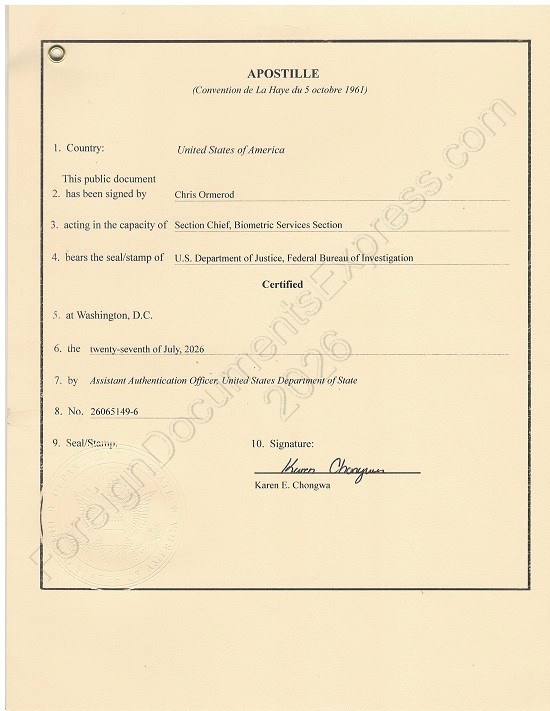 FBI federal apostille issued by the U.S. Department of State Federal apostille FBI