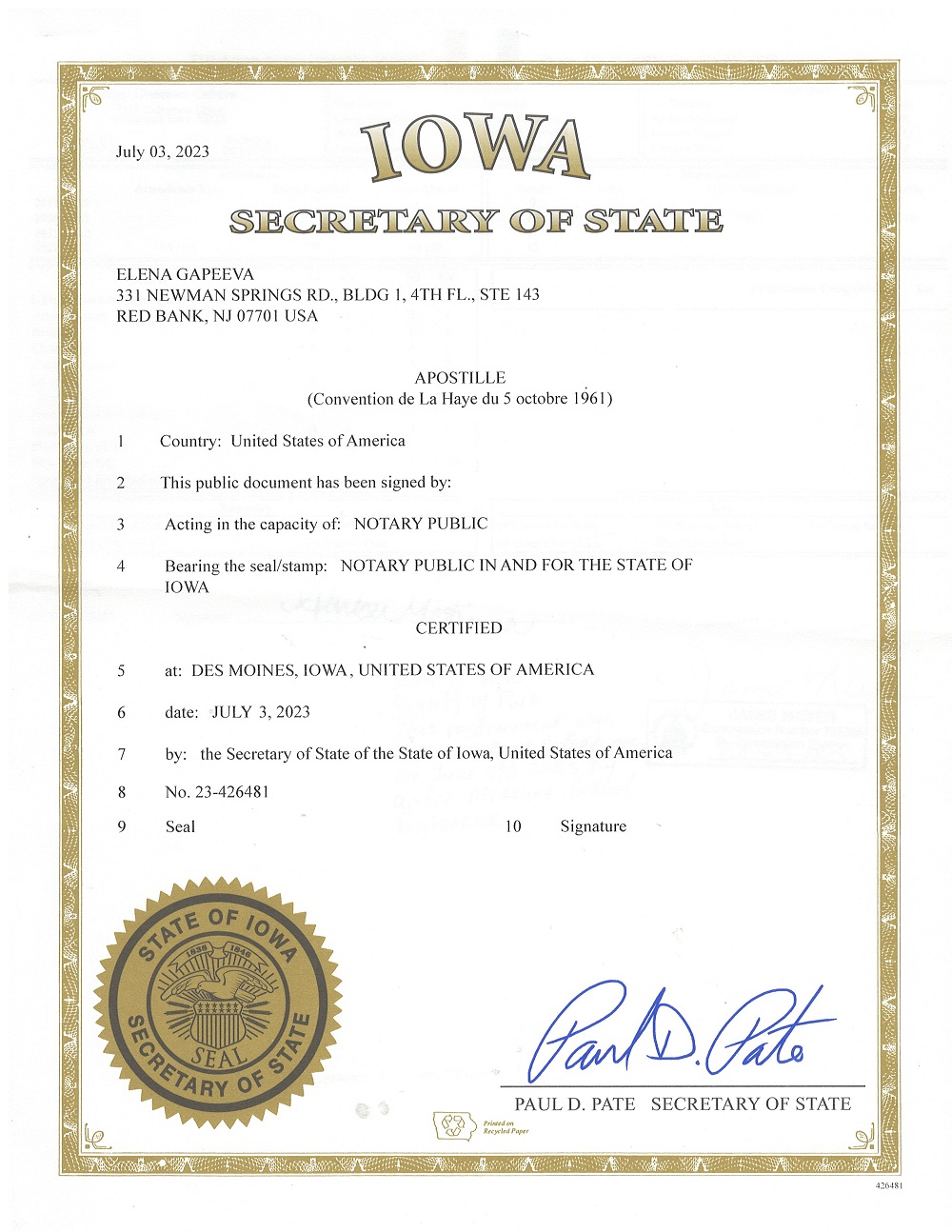 Iowa U.S. Apostille Services