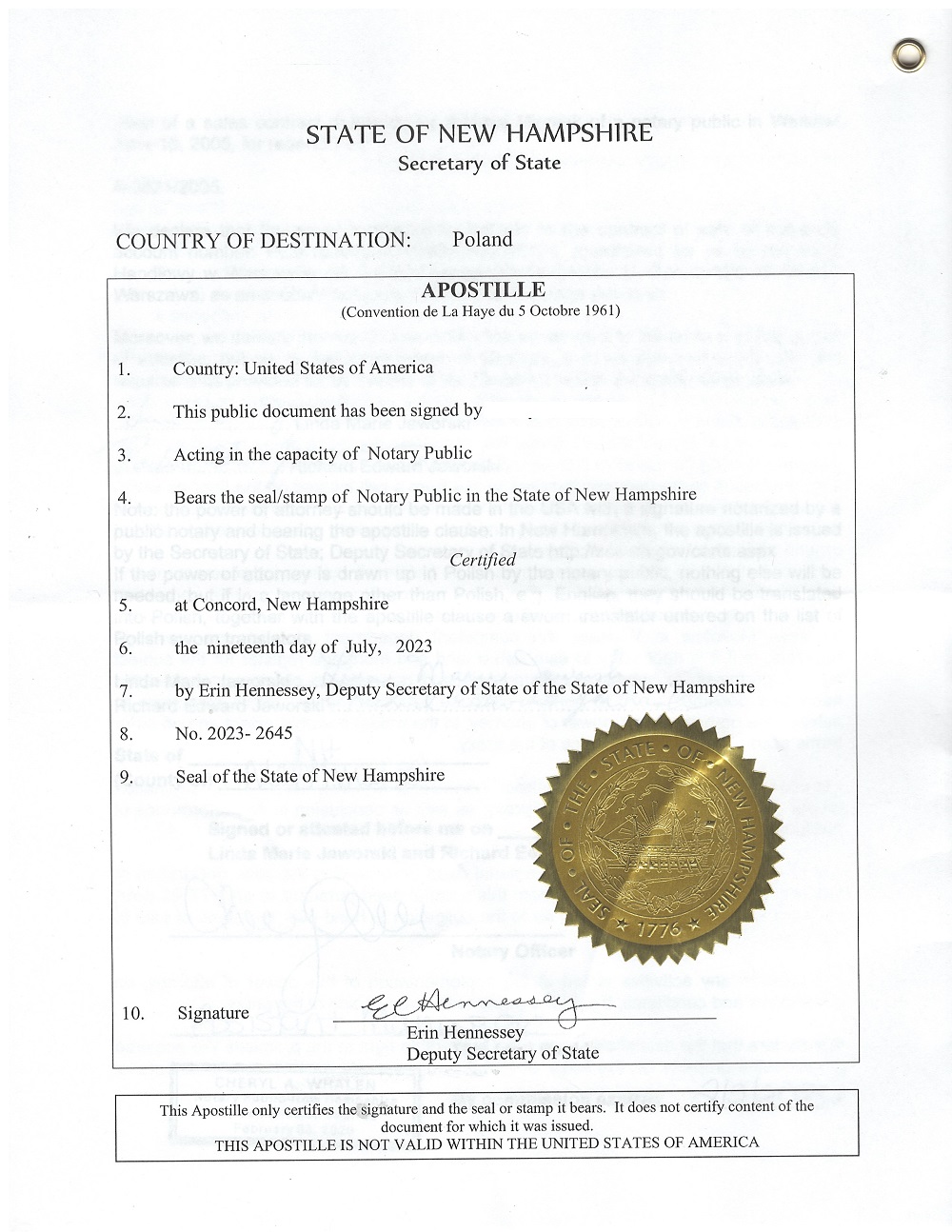 New Hampshire U S Apostille Services