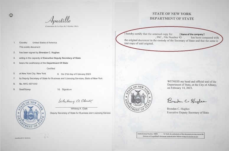 new york apostille articles of incorporation apostilled 2023