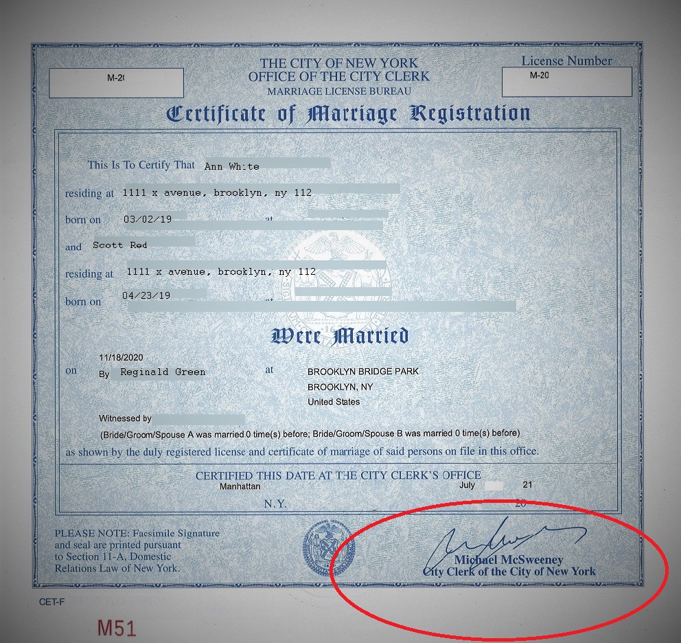 new york city marriage certificate