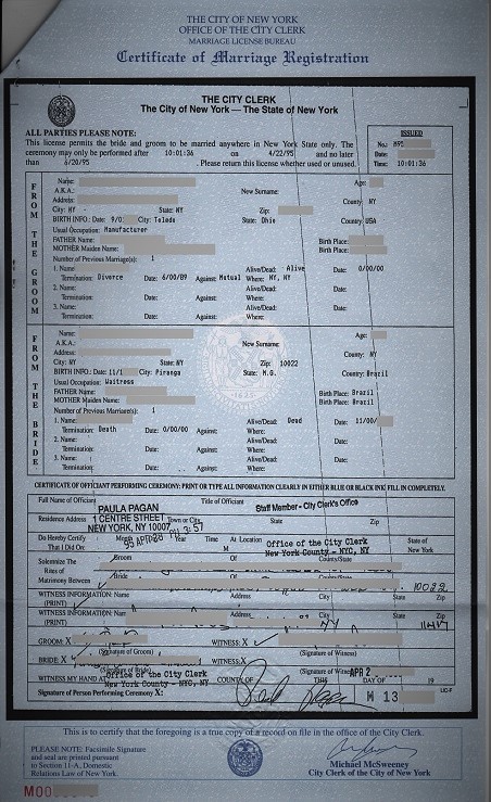 new york city marriage old 1 page document