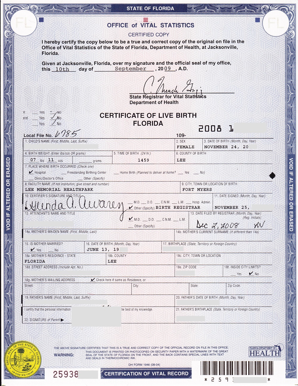 florida birth certificate eligible for apostille