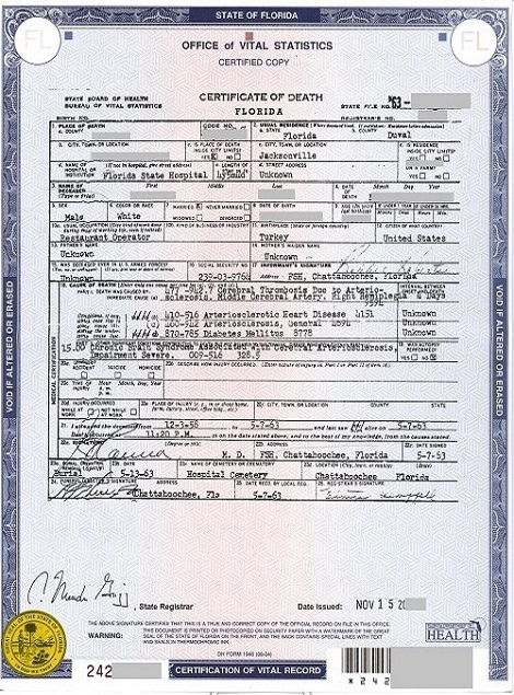 florida death certificate with cause of death 2023