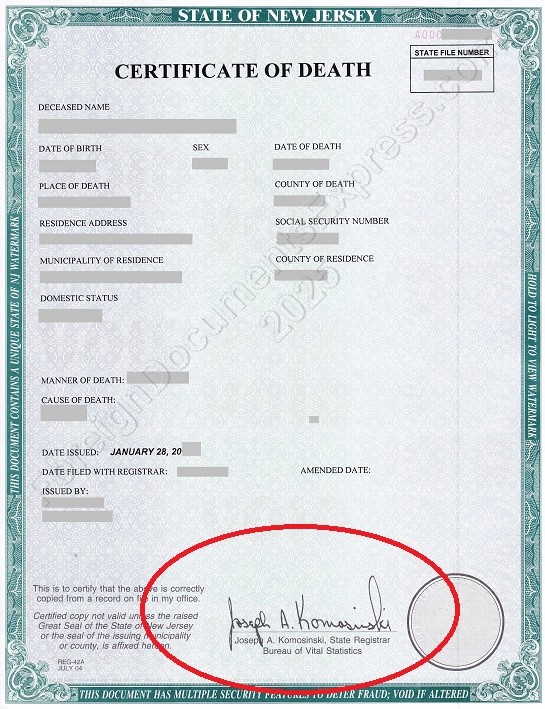 new jersey death certificateW