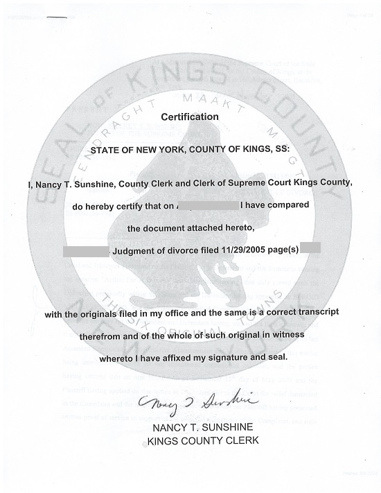divorce judgment certified new york