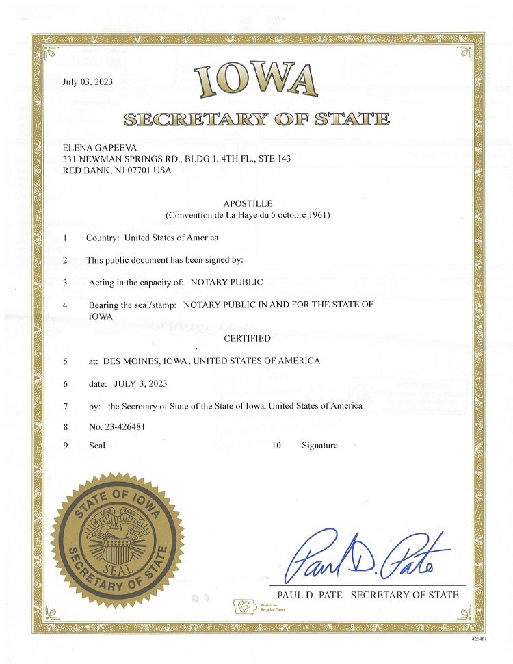 Iowa u s apostille services